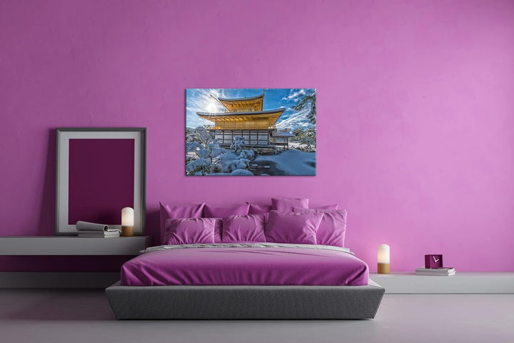 deyoli japanische Schneelandschaft des Kinkaku Ji-Tempels Format: 80x60 als Leinwandbild, Motiv fert