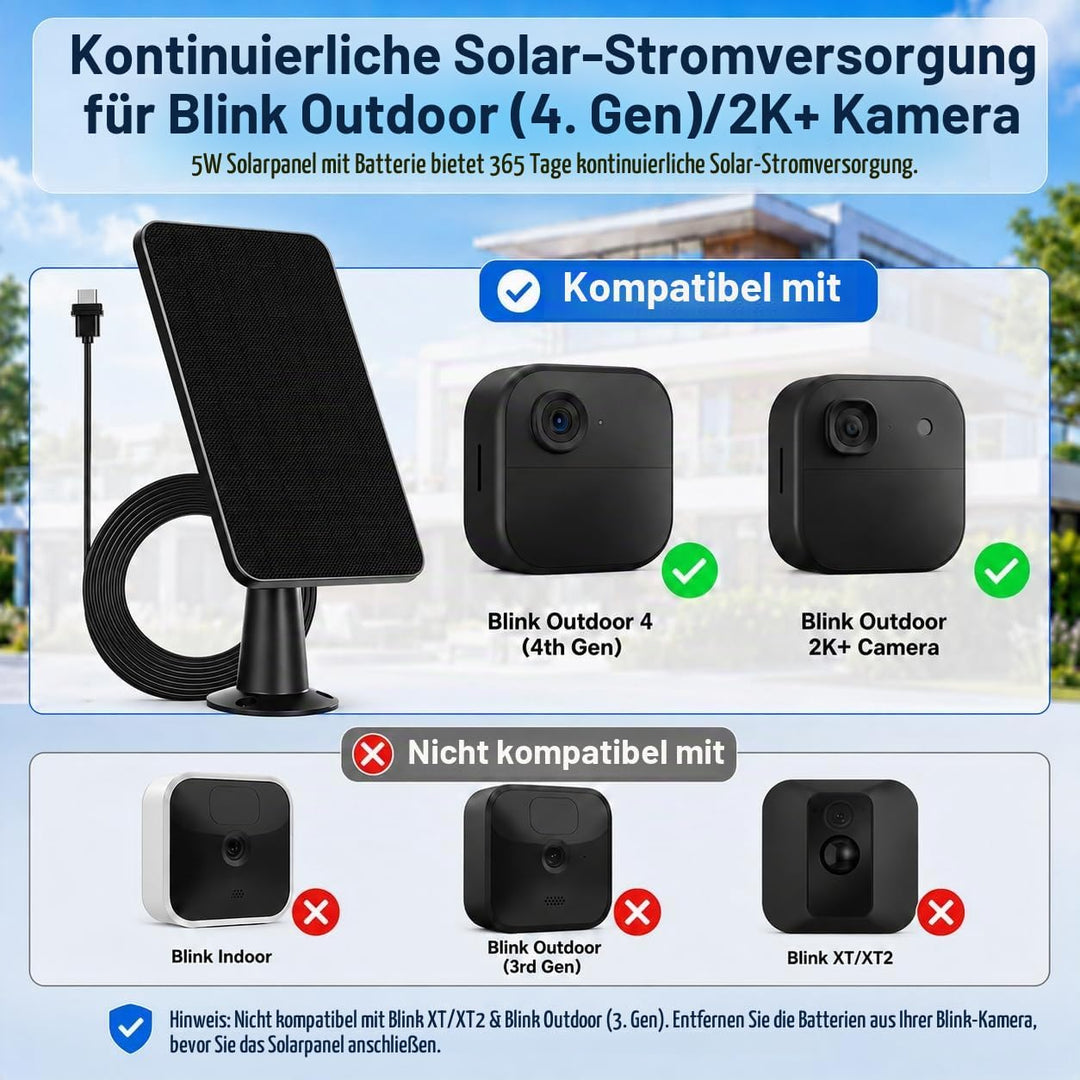 5 W Solarpanel für Blinkkamera im Freien, Solarpanel-Ladegerät mit Akku, kompatibel mit New Blink Ou
