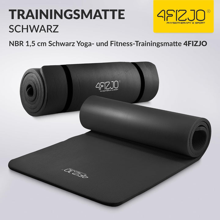 4FIZJO Fitnessmatte mit Tragegurt, Abm. 180x60 cm, NBR-Schaumstoff, Rutschfest, Komfort, In &amp; Outdor