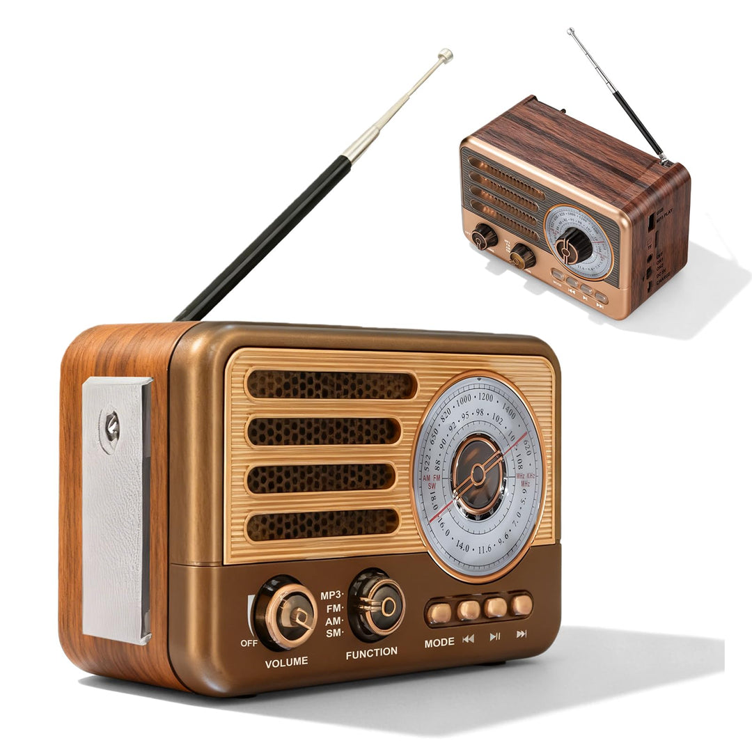 Retro Radio AM/FM/SW, Vintage Kofferradio mit 1200mAh Akku, Nostalgie Radio mit USB/TF/AUX MP3-Wiede