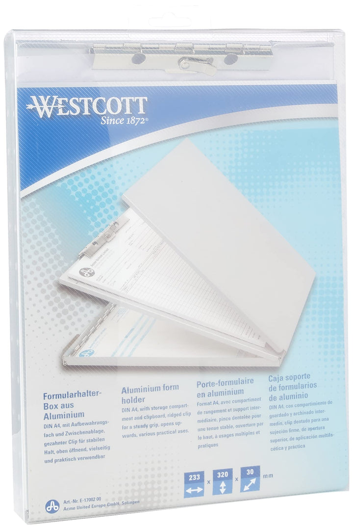 Westcott E-17002 00 Formularhalter-Box aus Aluminium, DIN A4 mit Aufbewahrungsfach und Zwischenablag