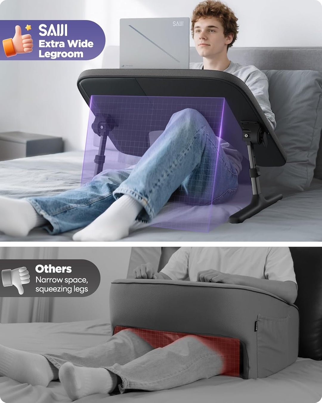 SAIJI Laptop Ständer für Bett und Sofa, Höhen und Neigungsverstellbarer Laptop Tisch mit Weichen Arm