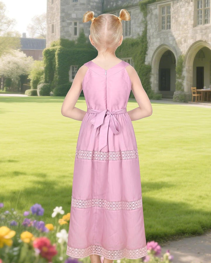 Sunny Fashion Mädchen Kleid Blume Schnüren Saum Hochzeit Erstkommunion Gr. 110-158 122 Lila Spitze,