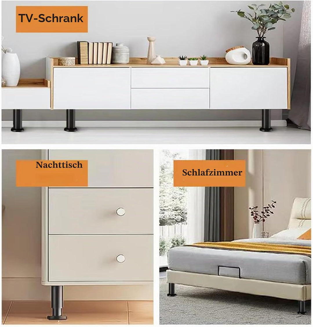 4 Schwarz Verstellbare Möbelfüsse 25-42cm,Tischbeine Metall Füsse für Möbel,rutschfest,Rostbeständig