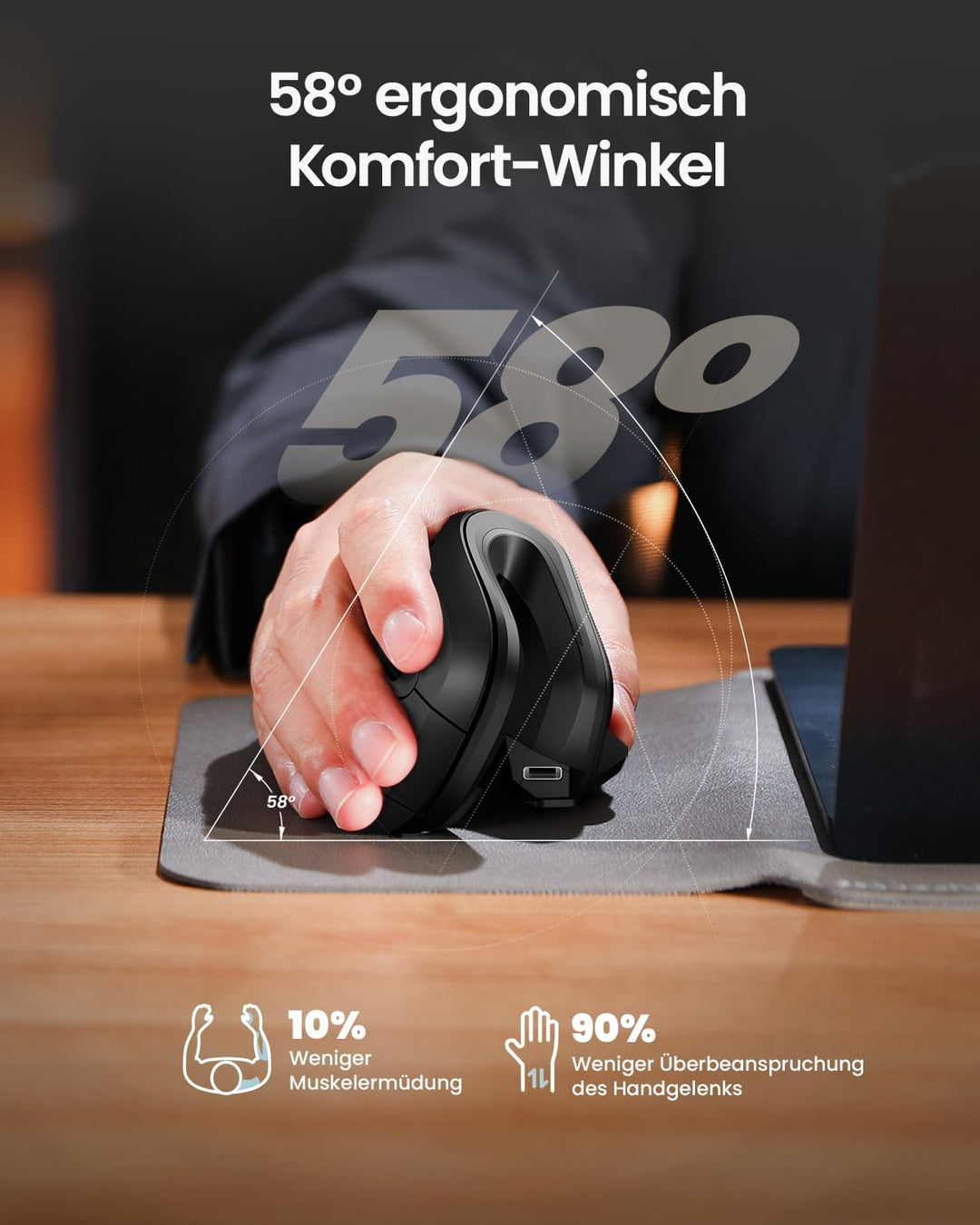 ProtoArc EM11 NL Ergonomische Vertikale Maus, Kabellos Aufladbar Mouse mit 3 Gerät (Bluetooth+Blueto