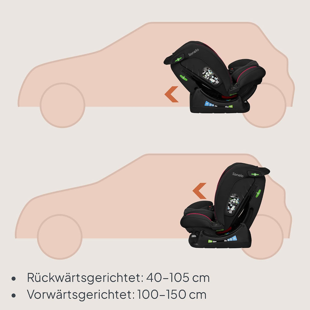 LIONELO AART I-SIZE Autositz für Kleinkinder 40-150 cm, Montage mit Sicherheitsgurten, Kopfstützen-