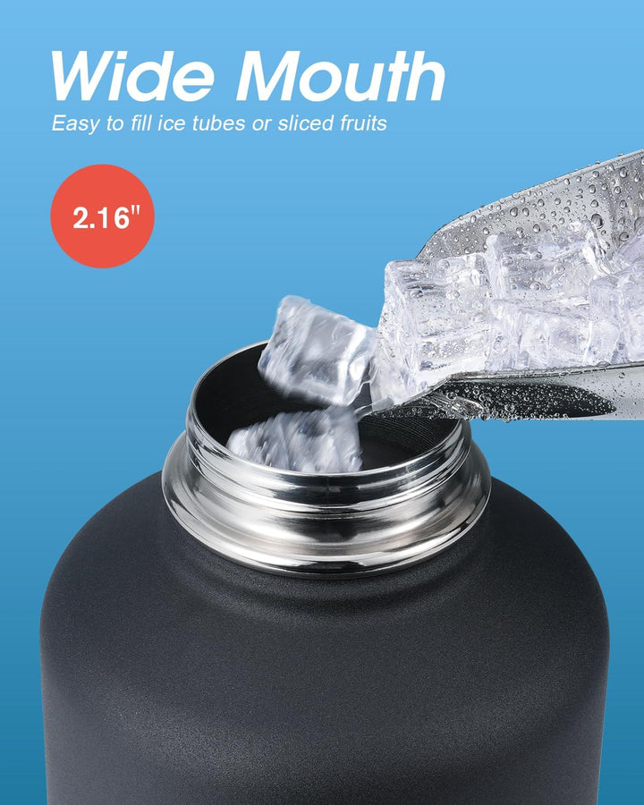 Isolierte Wasserflasche 2L, Coolflask Wasserflasche mit Strohhalm & 3 Deckeln, Isolierte trinkflasch