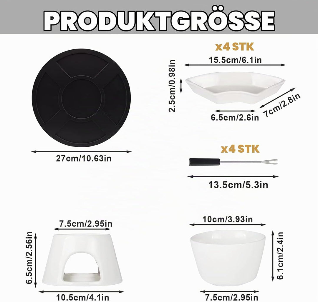 Bocguy Schokofondue Keramik, Schokobrunnen Set mit 4 Gabeln &amp; 4 Keramiktellern &amp; 1 Tablett, schokola