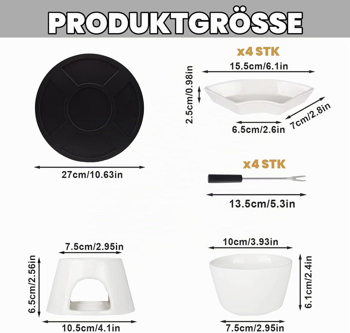 Bocguy Schokofondue Keramik, Schokobrunnen Set mit 4 Gabeln &amp; 4 Keramiktellern &amp; 1 Tablett, schokola