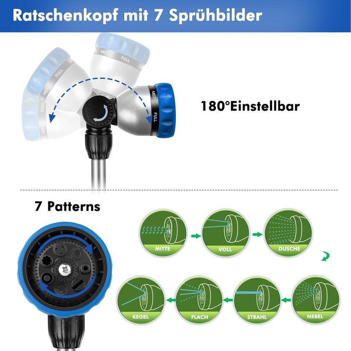 RESTMO Langer Teleskop Giessstab 92-152 cm, Lang Gartenbrause Metall mit 180° schwenkbaren Kopf, 7 S