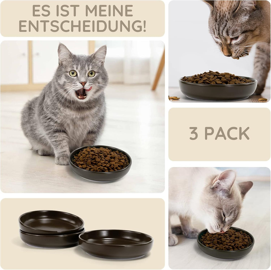 SPUNKYJUNKY Katzennäpfe 3 Stück Futternäpfe Keramik Fressnapf für Katzen (Grau), Grau