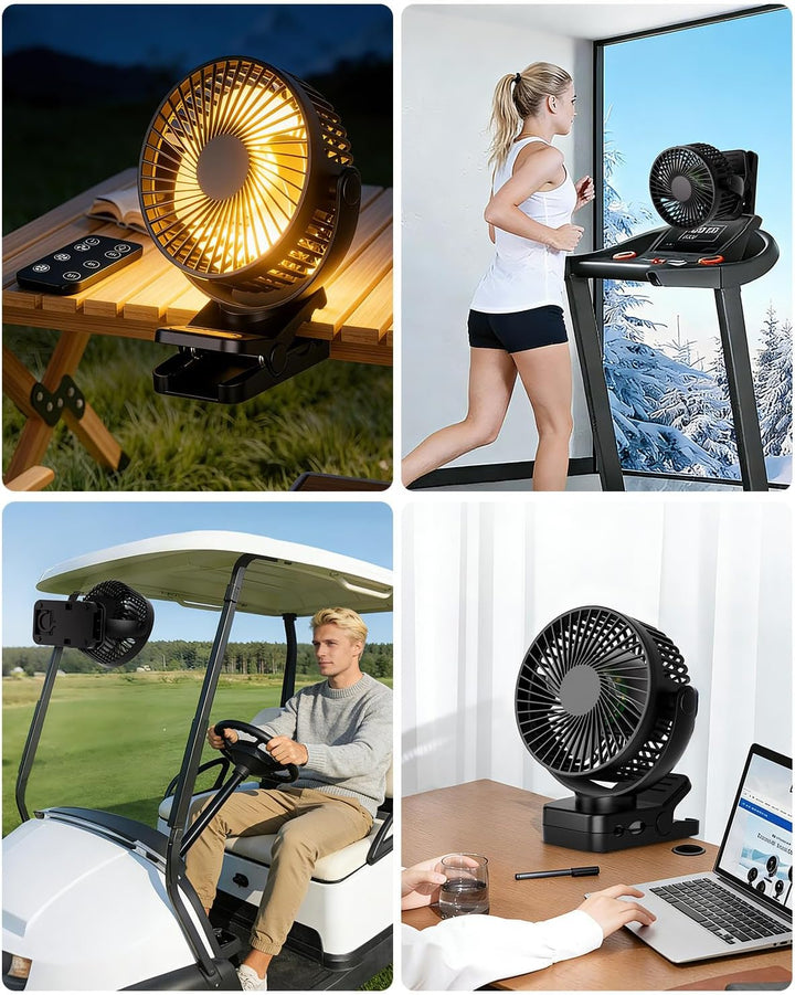 USB Tischventilator Leise mit 12000mAh Akku, Clip Camping Ventilator mit Fernbedienung, Mini Akku Ve