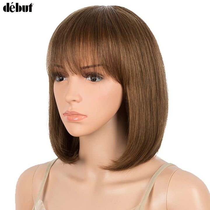 DÉBUT Echthaar Perücke mit Pony kurz Perücke Bob Pixie 10A brasilianisches Virgin Remy Hair 25 cm 10