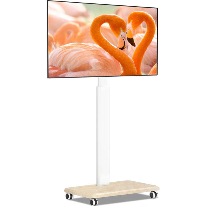 TVON Weiss TV Ständer mit Rollen für 32-65 Zoll Fernseher, Holz TV Standfuss Mobiler Fernsehständer