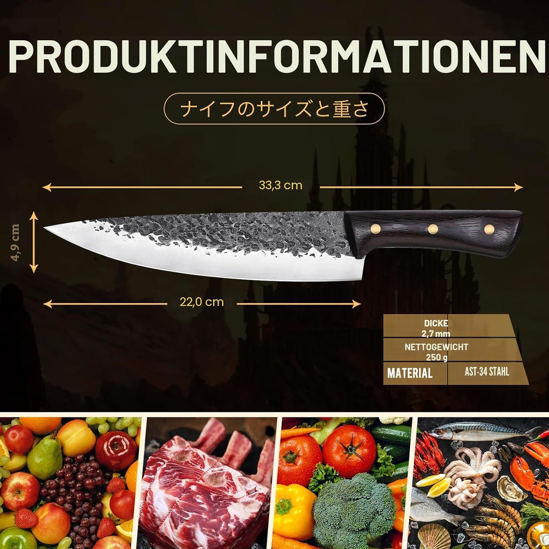 DRAGON RIOT Kochmesser profi Messer, Handgeschmiedet Japanisches Wikinger Messer, Fleischmesser extr