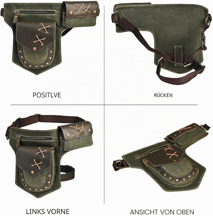 Herren Canvas + Leder Motorrad Reiten Tasche Beinbeutel Beintasche Aussenbeintasche Hüfttasche Drop