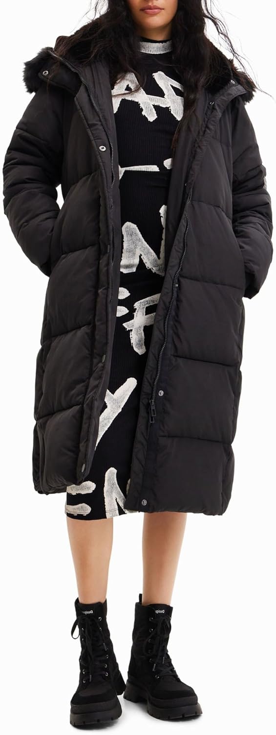 Desigual Damen Padded Long Overcoat S Schwarz, S Schwarz