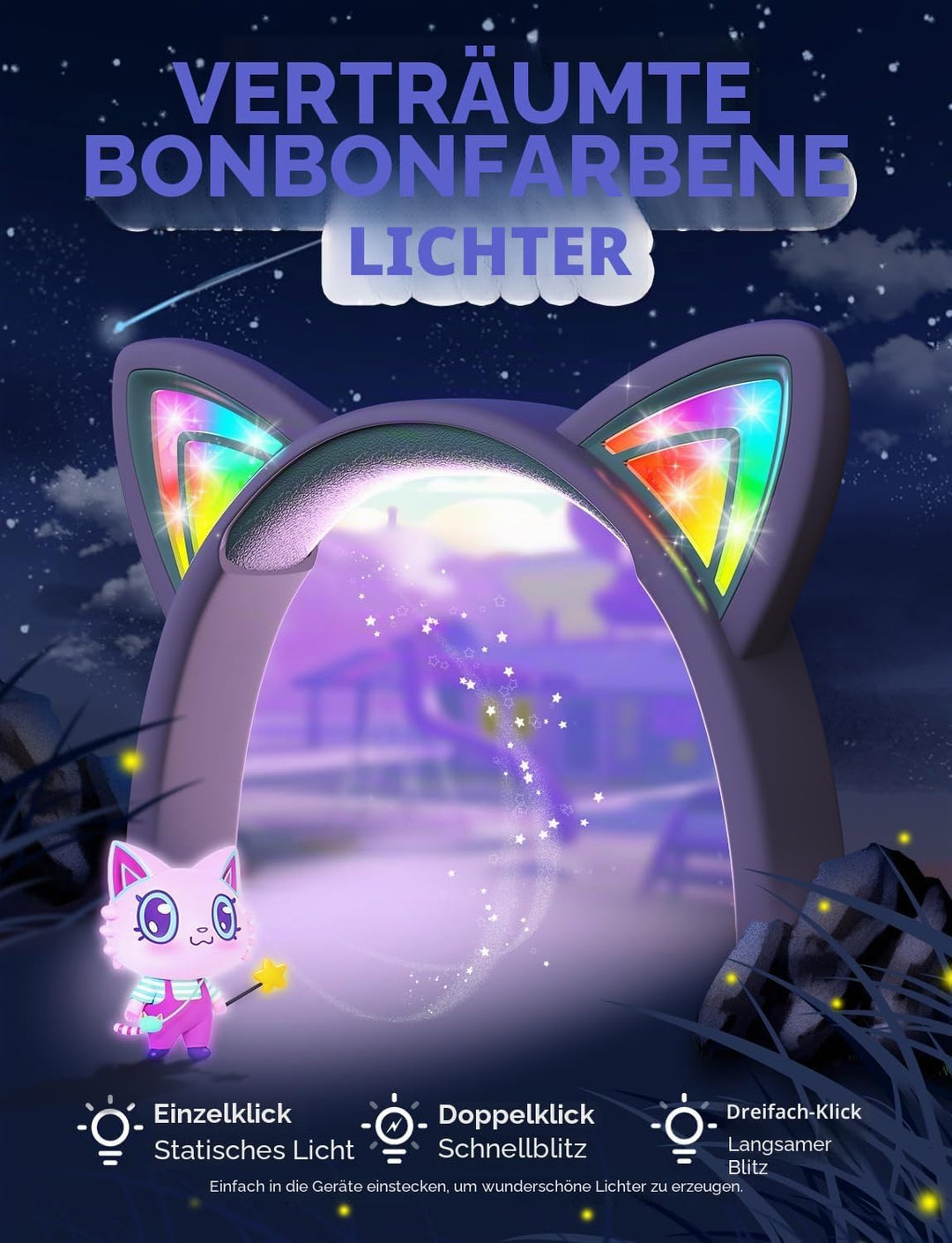 iClever USB Typ C Kinder Kopfhörer, LED Beleuchtetes Katzenohr, 85dBA Sichere Lautstärke, Stereo Sou