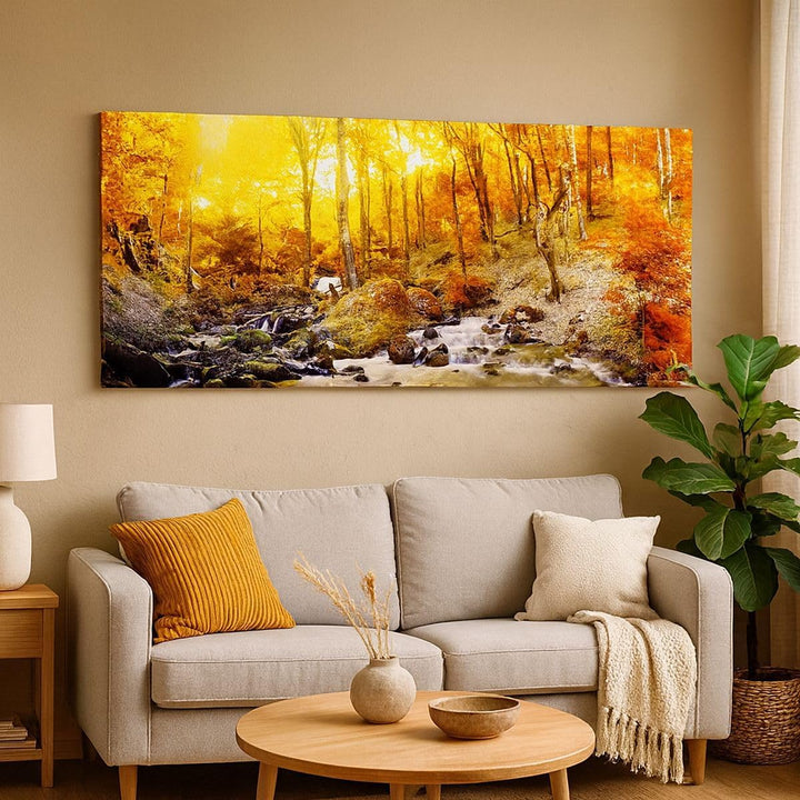 Wandbilder Dekoration Wohnzimmer Berge Bach Wasser Panorama Bilder auf Leinwand 120x50cm Leinwandbil