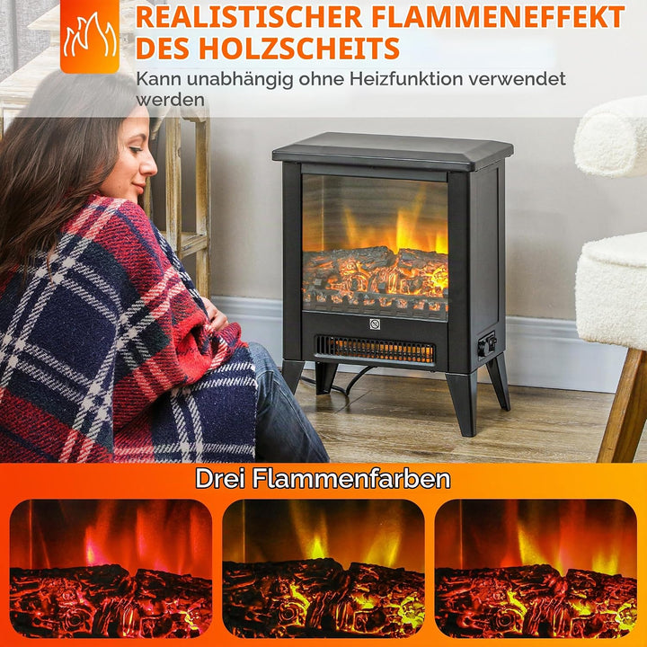 HOMCOM Elektrokamin Elektrischer Kamin mit Heizung, LED-Flammeneffekt, 1800 W Standkamin mit niedrig