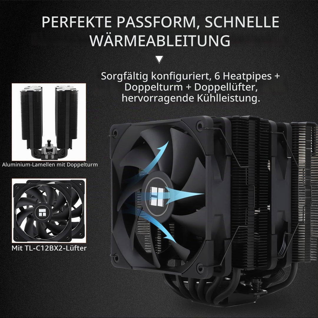 Thermalright Peerless Assassin 120 Black CPU-Luftkühler, 6 Heatpipes, zwei 120mm C12B PWM Lüfter, Al
