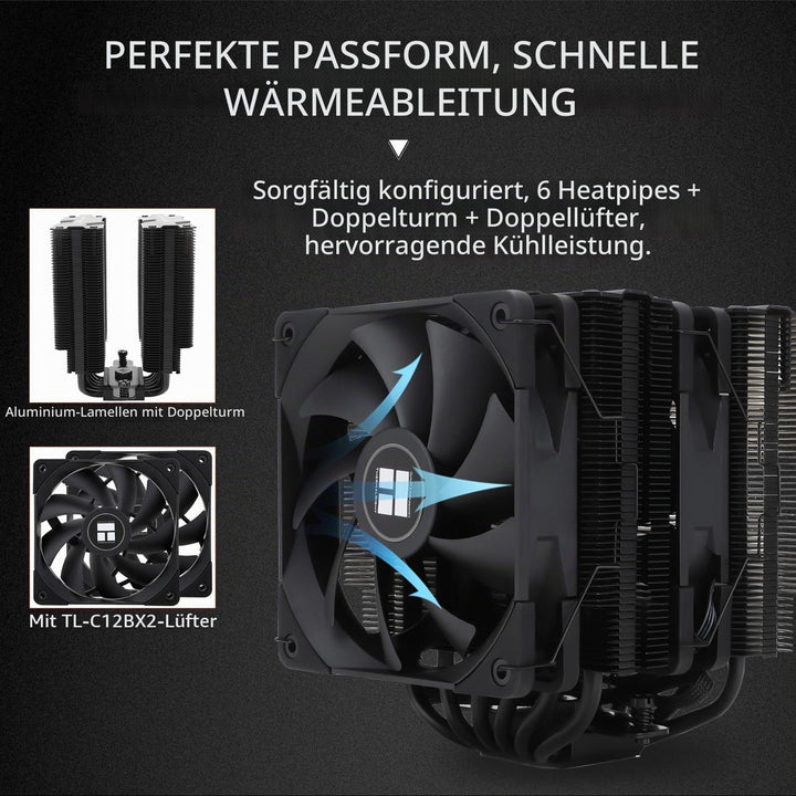 Thermalright Peerless Assassin 120 Black CPU-Luftkühler, 6 Heatpipes, zwei 120mm C12B PWM Lüfter, Al