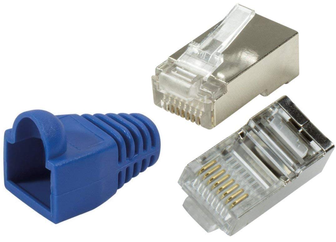odedo 20er Pack RJ45 Crimpstecker CAT6 / 5e Metall geschirmt mit Knickschutz blau Crimp Stecker Netz