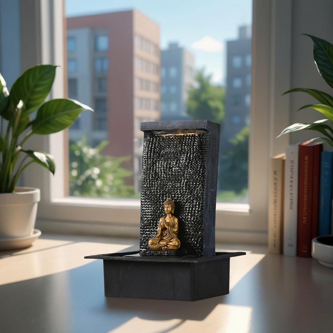 Zen Light Zen'Light Zenalität Wasserwand - Innenbrunnen mit gelbem LED -Spot - grosser Tischbrunnen