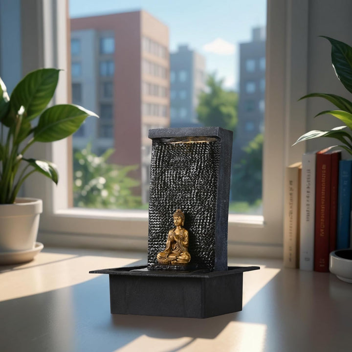 Zen Light Zen'Light Zenalität Wasserwand - Innenbrunnen mit gelbem LED -Spot - grosser Tischbrunnen
