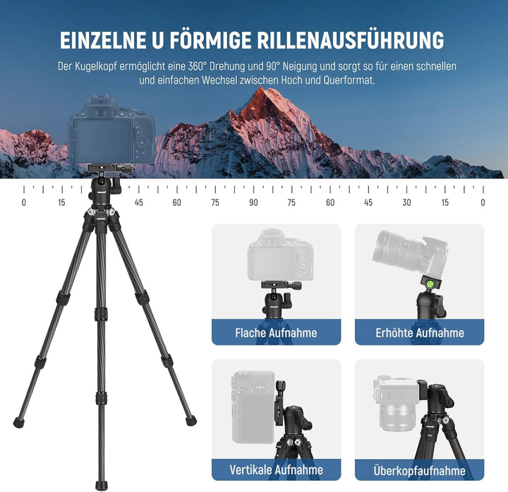 NEEWER TP09 Carbon Fiber Mini Stativ, 20“ Tischstativ mit 360° Kugelkopf, Telefonhalter, Fernbedienu