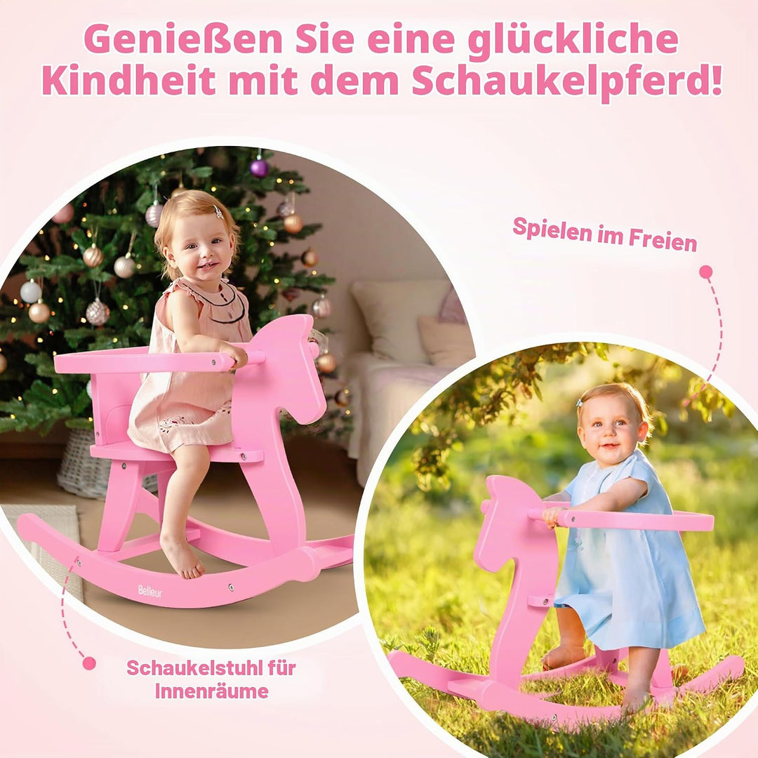 Schaukelpferd ab 1 Jahr, Schaukeltier Massivholz für Babys und Kleinkinder, Schaukelstuhl Holz Pferd