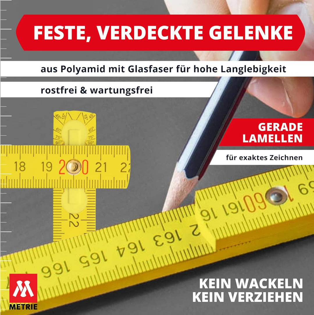 Metrie™ BLOCK 72 Zollstock/Zollstöcke - Gliedermassstab | Massstab - 2m - Gelb - Duplex Teilung, Her