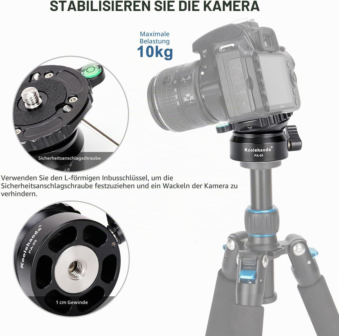 Koolehaoda PA-55 Stativ Nivellierbasis Leveling Base +/- 15 Grad Präzisionseinstellung mit 1/4 Zoll