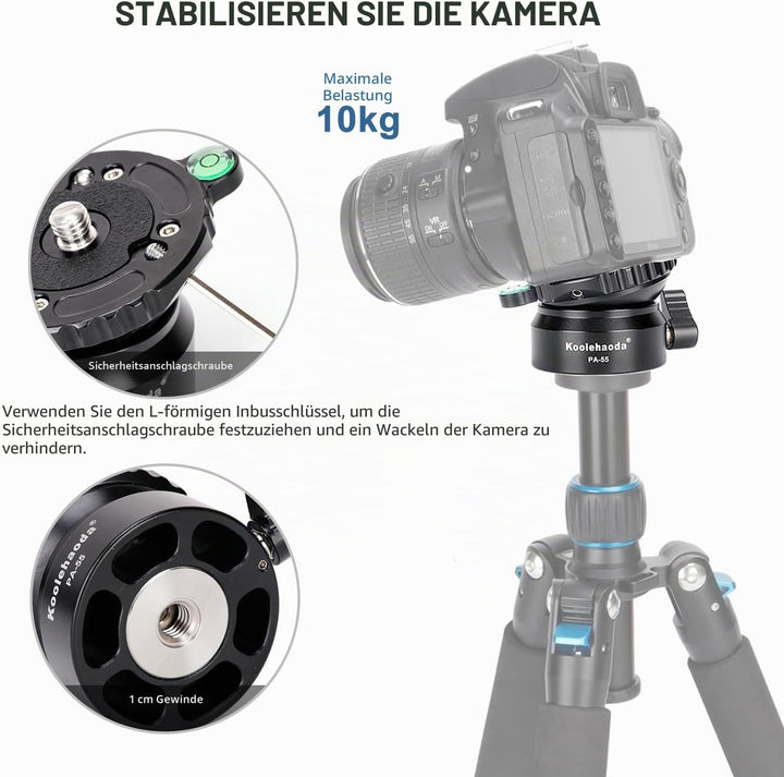 Koolehaoda PA-55 Stativ Nivellierbasis Leveling Base +/- 15 Grad Präzisionseinstellung mit 1/4 Zoll