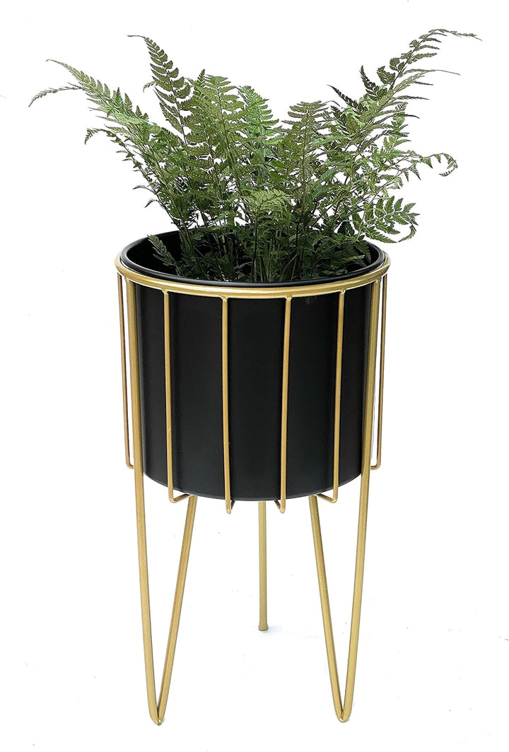 DanDiBo Blumenhocker mit Topf Metall Gold Schwarz Rund L 45 cm Blumenständer 96039 Blumensäule Moder