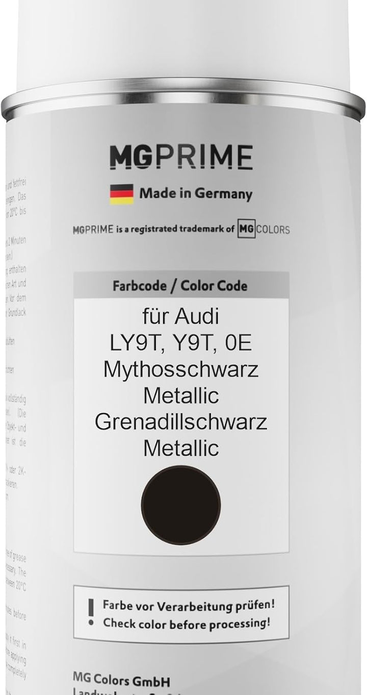 MG PRIME Autolack 2K Spraydosen Set für Audi LY9T / Y9T / 0E Mythosschwarz Metallic/Grenadillschwarz