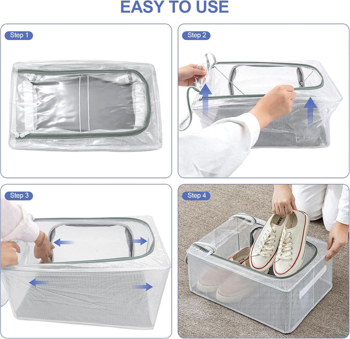 Schuh Aufbewahrungsbox mit klarem Fenster, klappbare Schuh Organizer Container mit Stahlrahmen, stau