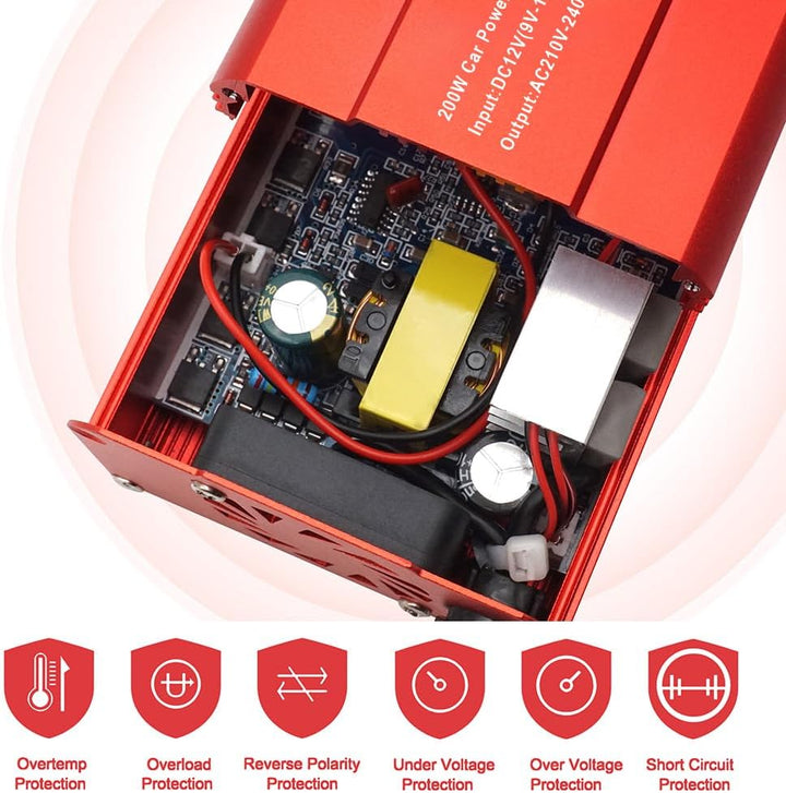 Wechselrichter 200W 12V zu 230V 2 USB-Euro-Steckdosen Kfz-Spannungswandler Kfz-Zigarettenanzünder-Ad