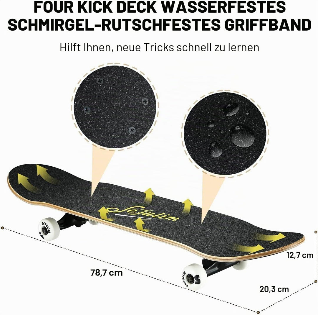 Sefulim Skateboard Adult Komplettboard 31 x 8 Zoll£¬ mit ABEC-7 Kugellager 7 Layer Ahorn f¨¹r Anf?ng