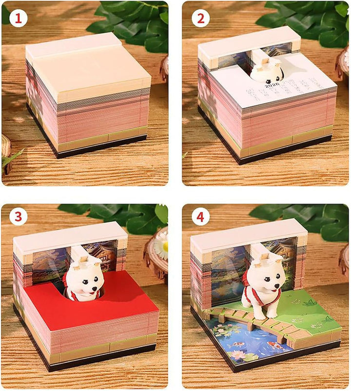 3D-Kalender, 2026, 3D-Schreibtisch-Notizblock, Kunst-Hunde-Skulptur für Urlaub, Schreiben, Heimdekor