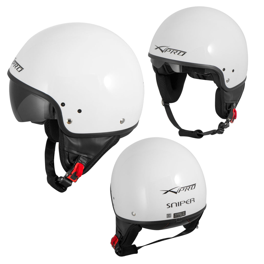 Motorradhelm Motorrad Roller Jet Helm Innensonnenblende Viser SonicMoto 58 cm ( L) Weiss, 58 cm ( L)