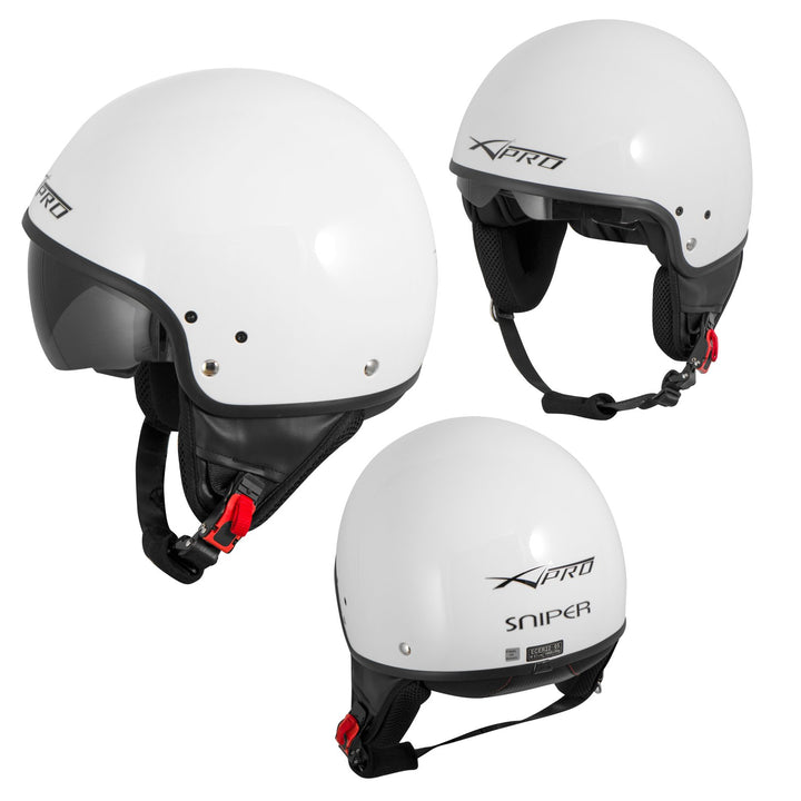 Motorradhelm Motorrad Roller Jet Helm Innensonnenblende Viser SonicMoto 58 cm ( L) Weiss, 58 cm ( L)