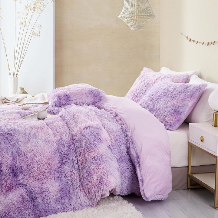 Freyamy Plüsch Bettwäsche 155x220cm Violett Langhaar Flauschig Warm Winterbettwäsche Flanell Samt Bi