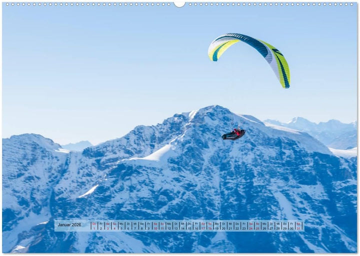 Paragliding - lautloses Schweben (hochwertiger Premium Wandkalender 2026 DIN A2 quer), Kunstdruck in