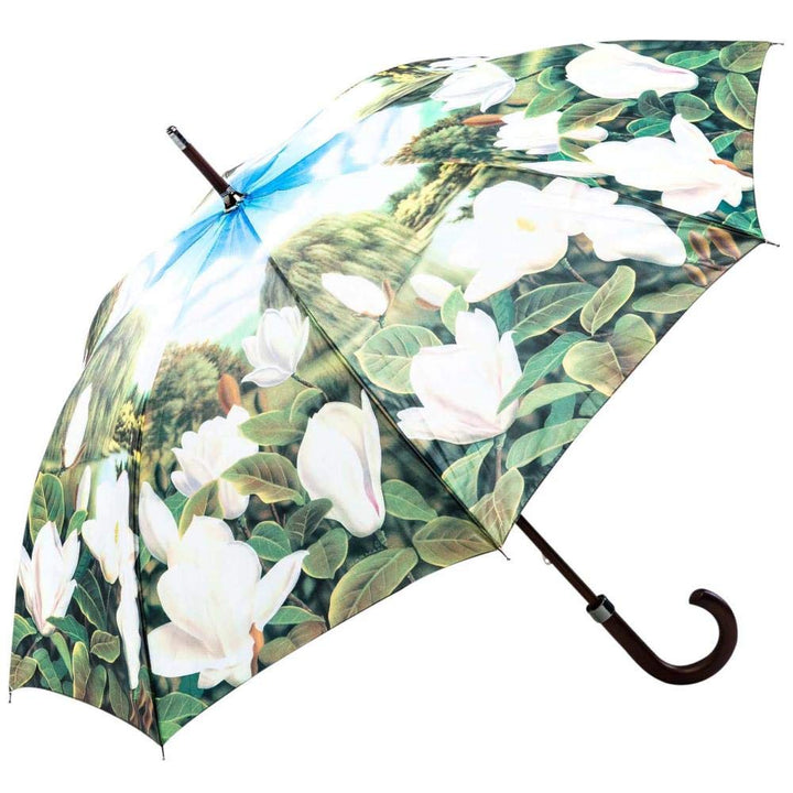 LUCKYWEATHER Regenschirm Stockschirm Damen Motiv Magnolien I Stockregenschirm gross und stabil sowie