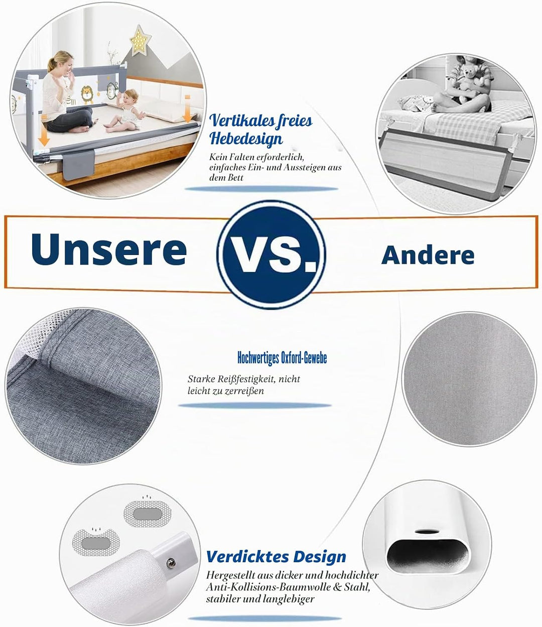 HILEYOLLA Rausfallschutz Bett 200cm, Rausfallschutz Kinderbett Vertikal Angehoben Und Abgesenkt Werd