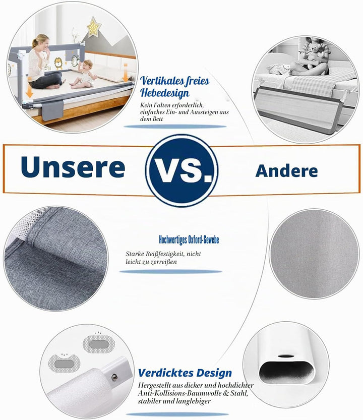 HILEYOLLA Rausfallschutz Bett 200cm, Rausfallschutz Kinderbett Vertikal Angehoben Und Abgesenkt Werd