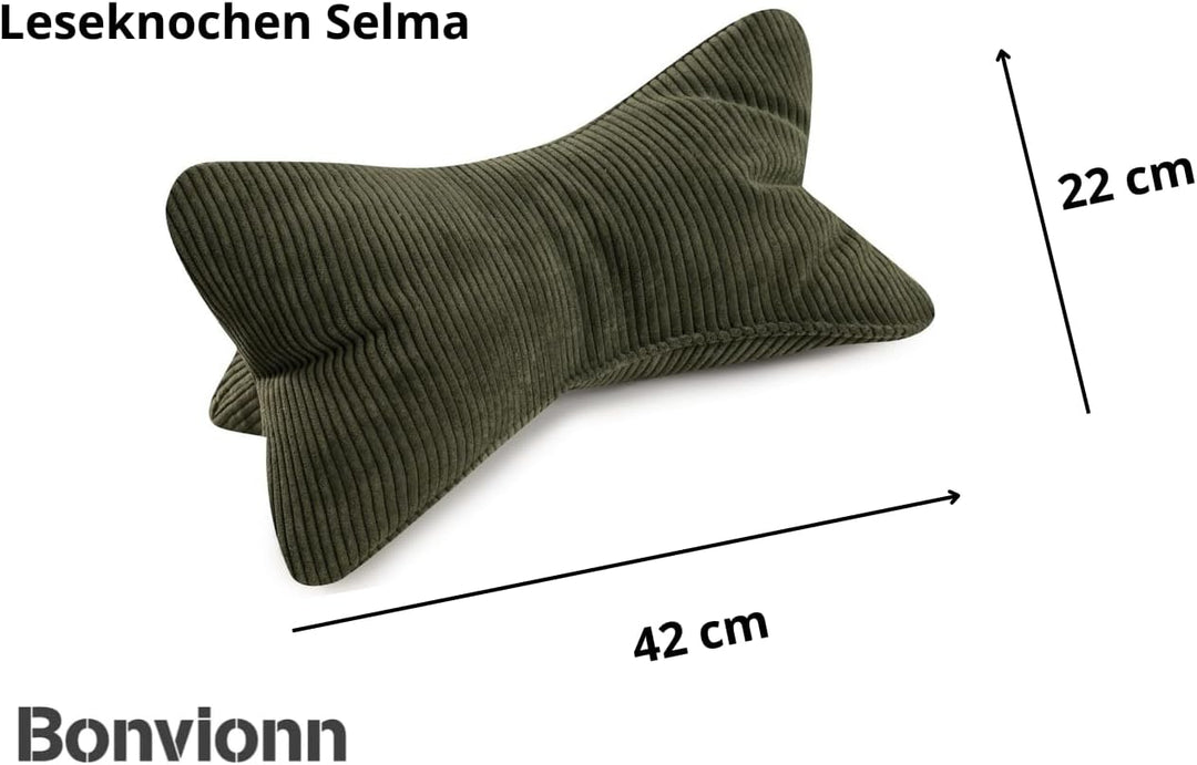 Leseknochen Selma Cord Look ergonomische Form für Nacken- oder Lendenstütze Flexible Stütze für Büch