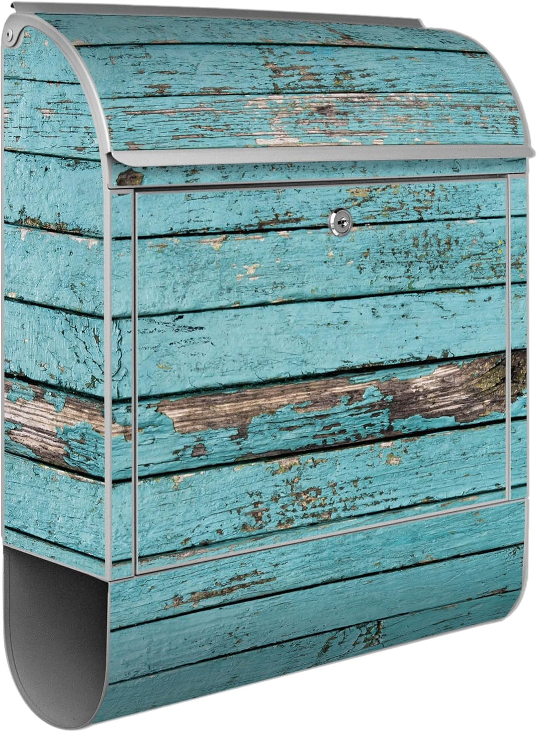 banjado® Design Briefkasten mit Motiv Blaue Holzlatten 39x47x14cm &amp; 2 Schlüssel - Briefkasten Stahl