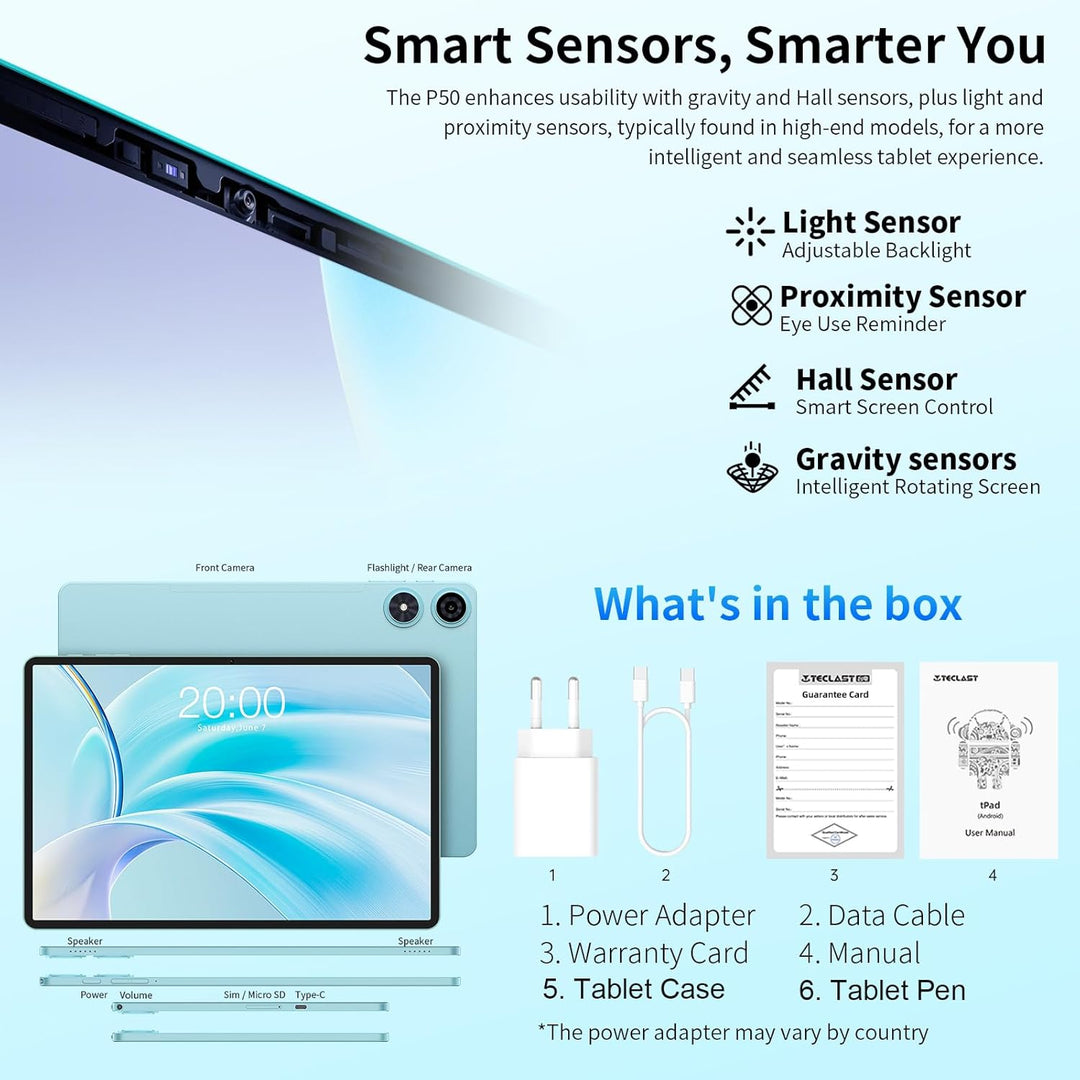 TECLAST P50 Android 16 Tablet 11 Zoll Gemini AI, 90Hz Display, T7250 Octa Core Gaming, 4G LTE Dual S